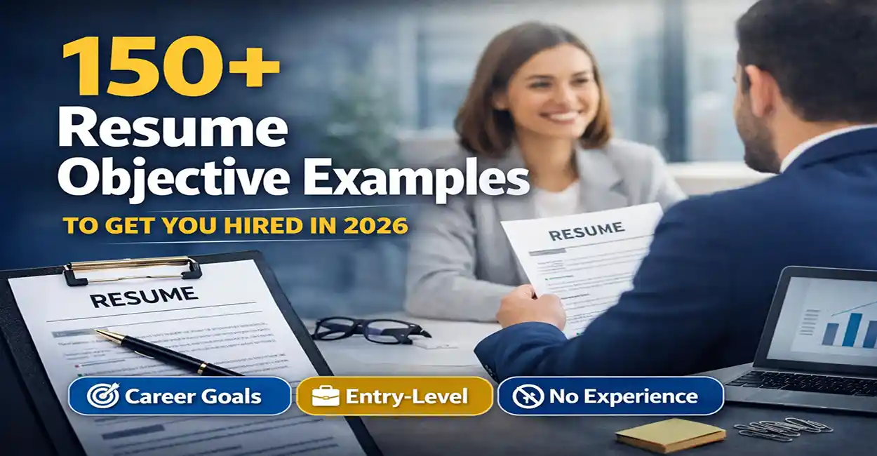 Person writing a resume objective on a document with colorful sticky notes and example cards around